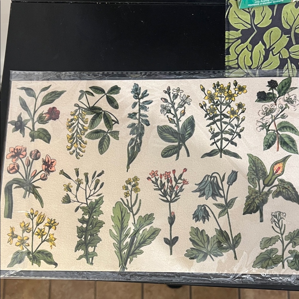 Botanical Print Placemat or Tray Mat - Green Floral Design